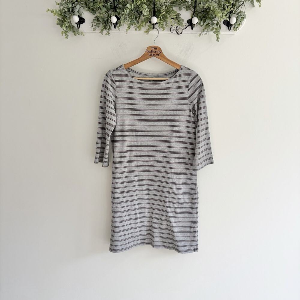Garnet Hill Striped Organic Cotton Dress 3/4 Sleeves Classic Bateau Neckline 4
